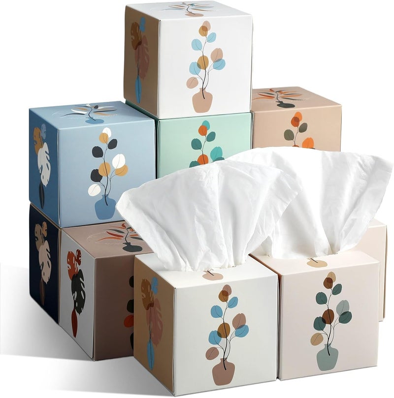 Fourluoo 12 Pack Fall Vase Illustration Facial Tissues Cube Face Boxes 600 Sheets 3 Ply Small Square Tissues Bulk for Car Bedroom Supplies - Image 1